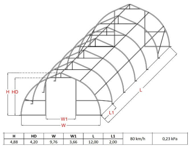Arkveida PVC tenta telts/10m plata, 12-30m garš