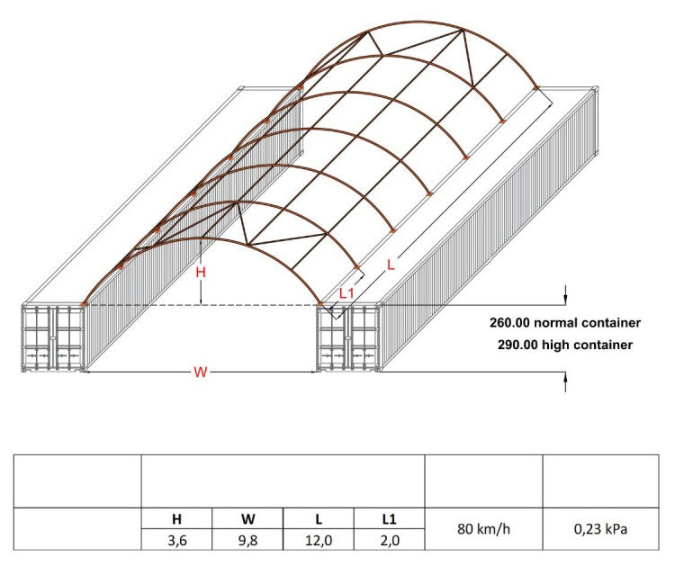 Konteineru nojume/bez aizmugurējās sienas/C10x12 /Cena bez PVN: €3071