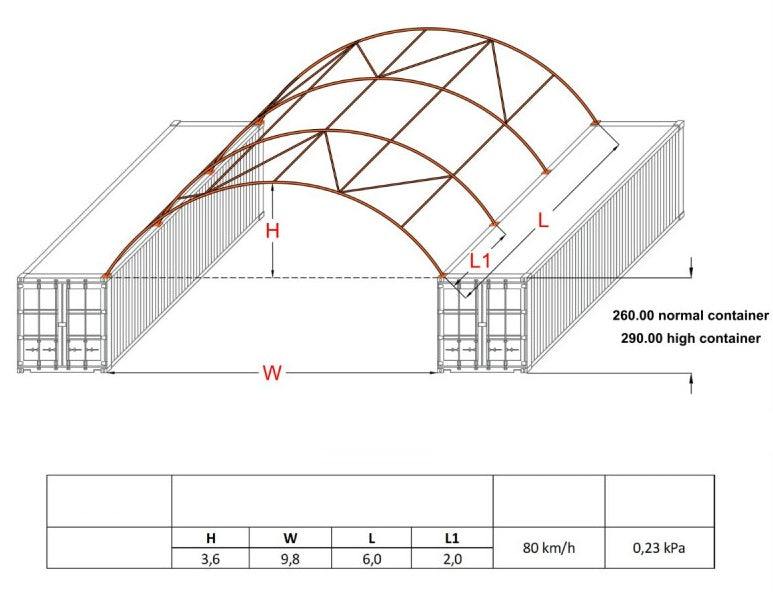 Konteineru nojume/bez aizmugurējās sienas/C10x6 /Cena bez PVN: €1819