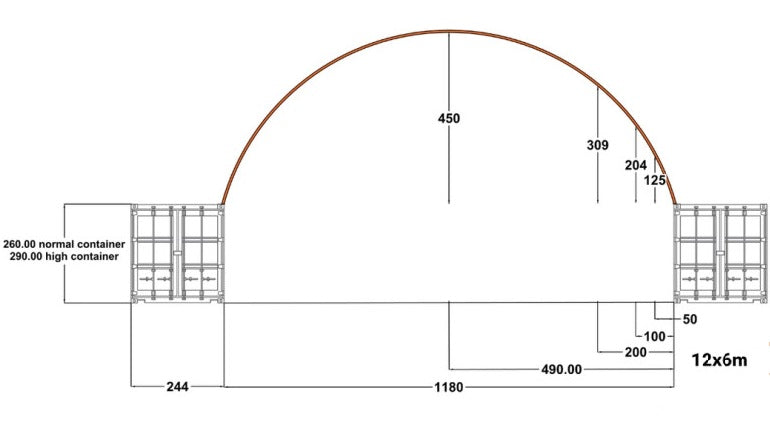 Konteineru nojume/bez aizmugurējās sienas/C12x18/Cena bez PVN: €6324