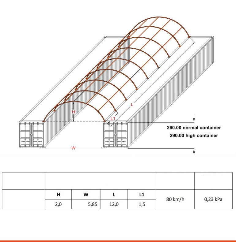 Konteineru nojume / ar aizmugurējo sienu bez rāmja/C6x12B/ Cena bez PVN: €2023