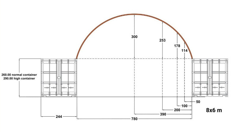 Konteineru nojume/bez aizmugurējās sienas/C8x12 /Cena bez PVN: €2358