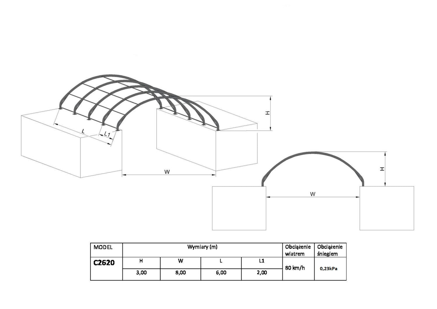 Konteineru nojume/bez aizmugurējās sienas/8x6x3m /Cena bez PVN: €2120