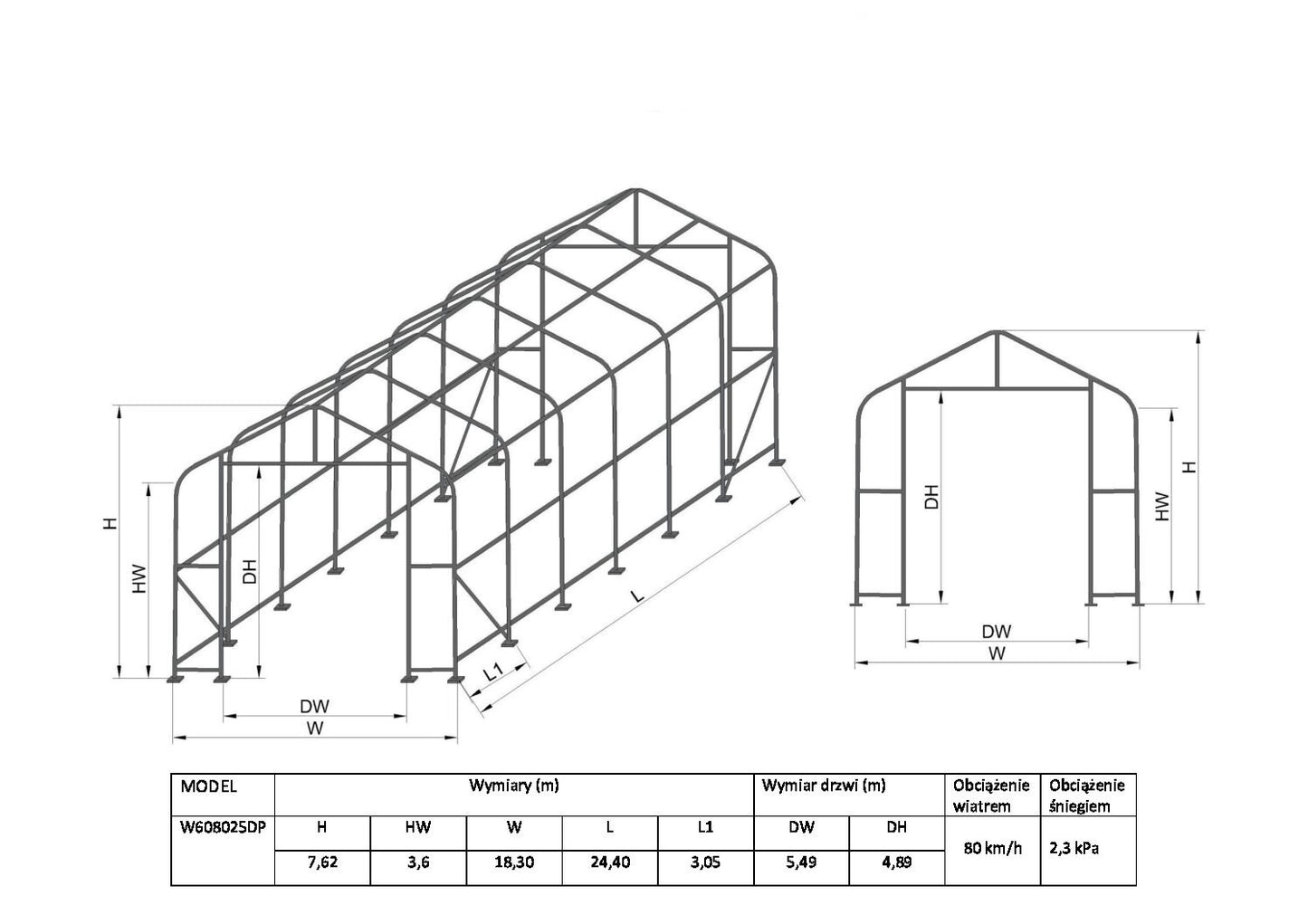 Noliktavas ar divslīpu jumtu/ ir iekļautas velkamās durvis 5.65 x 4.89m/ 18.3x24.4x7.62m/ Cena bez PVN: €27817
